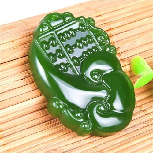 Hand-Carved Abacus Natural Green Jade Pendant Necklace Charm Jadeite Jewelry Amulet Fashion Accessories for Men Women Gifts