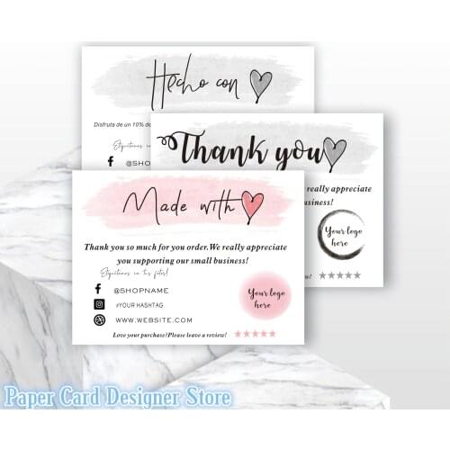 Personalized Made With Love Thank You Card Custom Thank You for Shopping Business Card Handmade With Love Card Social Media Card