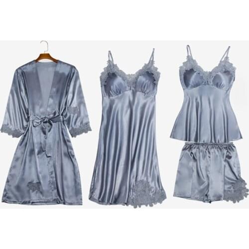 Sexy Pajamas for Women Lace Sexy Lingerie Fashion Silk Pajama Sets Women 2019 Summer Pijama Mujer Pyjama with Chest Pad