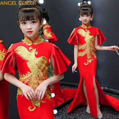 Teenage Girls Dress Evening Party Princess Dress Formal Kids Clothes Satin Embroidery Childrens Beauty pageant Mermaid Dresses