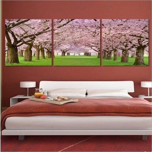 Hand painted canvas Triptych oil paintings vintage home decor wall pictures for living room painting by numbers Cherry Road H510