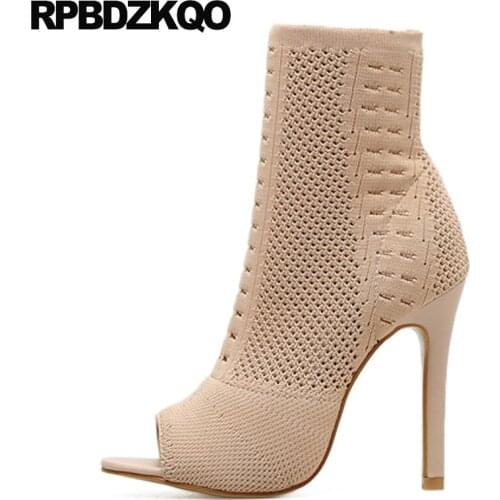 Sandals Luxury Brand Shoes Women Designer Cut Out Boots Stiletto Ankle Fetish Stretch Pink High Heel Peep Toe Extreme Sock Knit