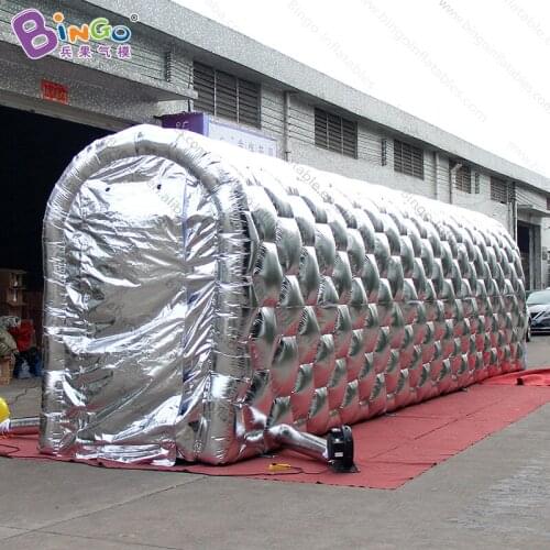 Silver exterior white interior 12 meters long inflatable tunnel LED lighting airblown passageway toy tents