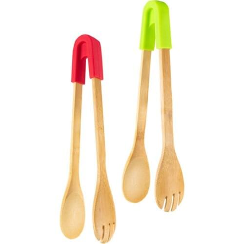 BBQ Tongs Clips Wood Kitchen Barbecue Tongs Breakfast Tongs Clamp Home Cooking Gadgets For Food Fruit Noodles Toast Bread Salad
