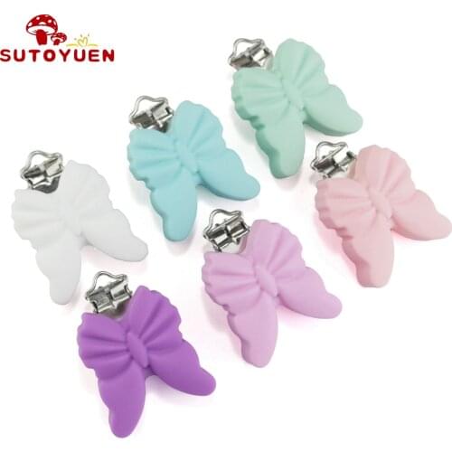 Sutoyuen 10PCS BPA Free Silicone Butterfly Baby Pacifier Clip Dummy Teether Chain Holder Clips DIY Soother Nursing Toy Accessory
