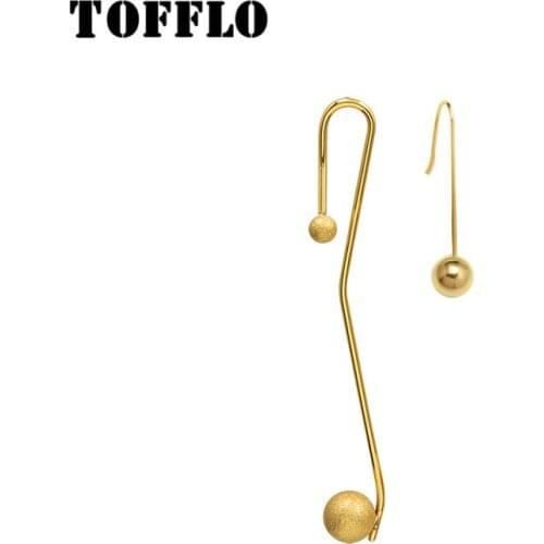 TOFFLO Stainless Steel Jewelry Special Shaped Frosted Bright Asymmetric Exaggerated Earrings Womens Fashion Earrings BSF436