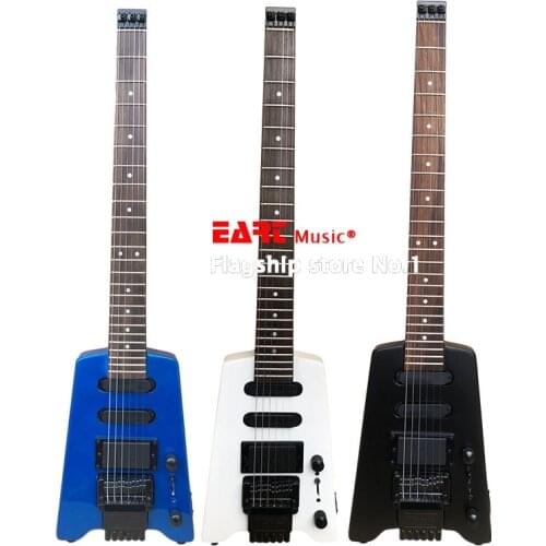 High-end headless electric guitar, metal blue, black, white paint, maple neck, portable travel guitar, musical instrument, posta