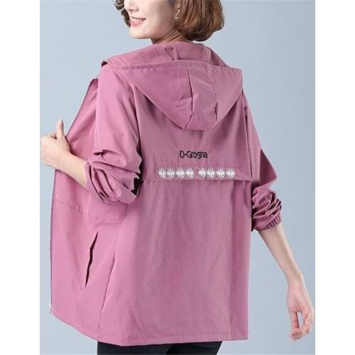 2020Autumn Thin Windbreaker Korean Large size Loose Hooded Coat Casual Female Embroidery Outwear Women Jackets Plus SIze 5XL 127