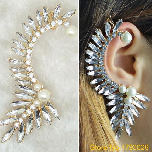 Punk Emo Goth Celebs Gorgeous Pearl Crystal Ear Studs Cuff Earrings for women 4TTS