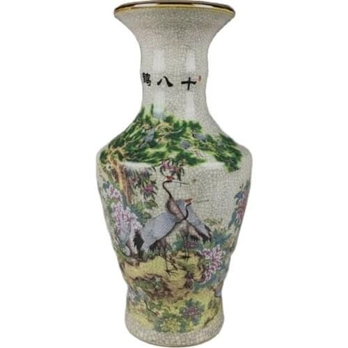 Chinese old porcelain ornaments Pastel Cracked glaze Crane pattern vase