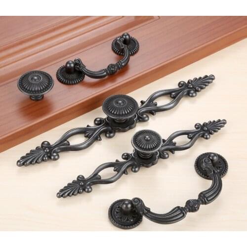 1Pc Black Cabinet Handles American Style Kitchen Cupboard Door Pulls Drawer Knobs Vintage Furniture Handle Hardware