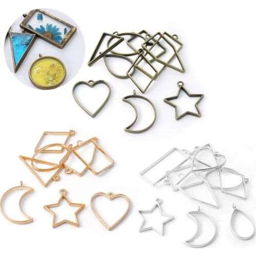 10pcs/set Geometric Figure Charm Hollow Glue Blank Pendant Tray Bezel Charms DIY Handmade Bezel Mold For Jewelry Making Wholesal