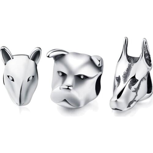 100% 925 Silver Diy Craft Dog Head Charms Beads Animal Collection Fit European Bracelet Diy Fashion Jewelry for Women Gift