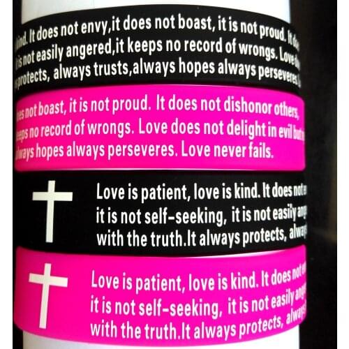 20pcs Corinthians 13:4 Bible Verse Love Cross Rubber Bracelets Wedding Wristbands Anniversary Gift Wholesale Religious Jewelry