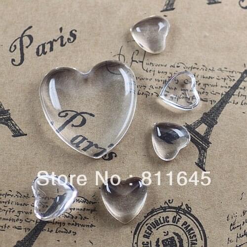 200pcs/Lot, Good Quality 18mm Dome Heart Transparent Clear Magnifying Glass Cabochon