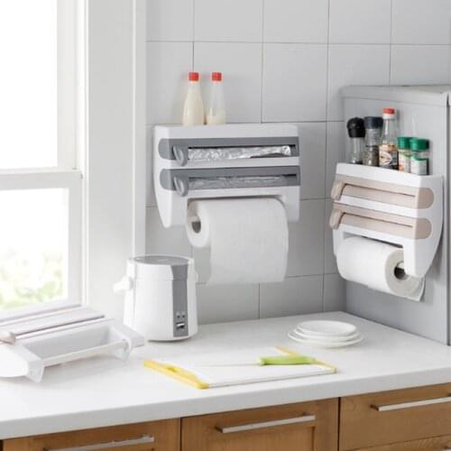 4 In 1 Kitchen Organizer Paper Towel Holder Cling Film Cutting Holder Sauce Bottle Tin Foil Paper Storage Rack Kitchen Shelf