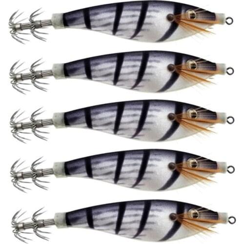 5Pcs Squid Jig Wood Bait Fishing Lure Squid Hook Shrimp Hard Bait Fishing Wobbler Artificial Lure jigging Lure Octopus Bait