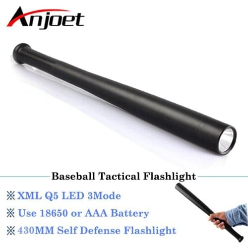 Anjoet Tactics Flashlight Q5 Led Self Defense Baseball Patrol Lamp 3 Modes Torch Security Hunting camping Light 18650 or AAA