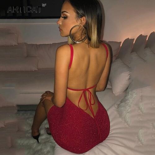 Articat Backless Mini Dress Women Sexy Spaghetti Strap Bodycon Bandage Summer Dress Elegant Square Neck Slim Party Vestidos Hot