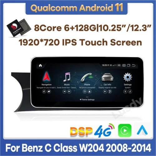 10.25" Snapdragon Android 10 Car Multimedia Player GPS Radio for Mercedes Benz C Class W204 S204 2008-2014 with 4+64G IPS Screen