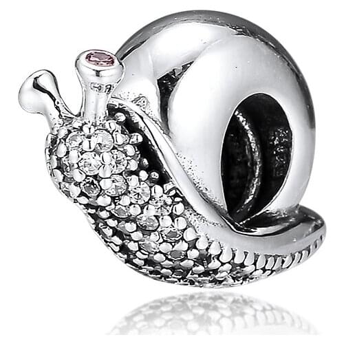 Fits Pandora Bracelets 925 Sterling Silver Sparkling Snail Charms Metal Beads DIY Jewelry Making Gift for Women Wholesale