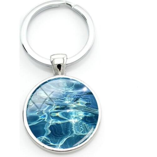 TAFREE Water Ripple DIY Pictures Keyfob Rivers Lake Water Photo Glass Dome Key Chains Holders For Girls Boys Birthday Gift