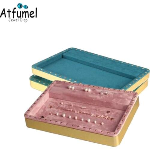 Quality Metal Jewelry Display Tray Rivet Decoration Microfiber Ring Bracelet Jewelry Storage Case Ring Necklace Pendant Showcase