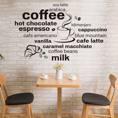 Black English Proverbs Coffee Wall Stickers DIY Vinyl Wall Art Decals Cafe Kitchen Restaurant Decoration Quotes Murals