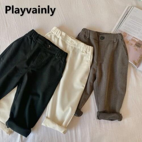 2021 Korean Style New Autumn Boy Girls Pants Elastic Waist Solid Color Casual Cotton Trousers Kids Loose Simplicity Clothes E405