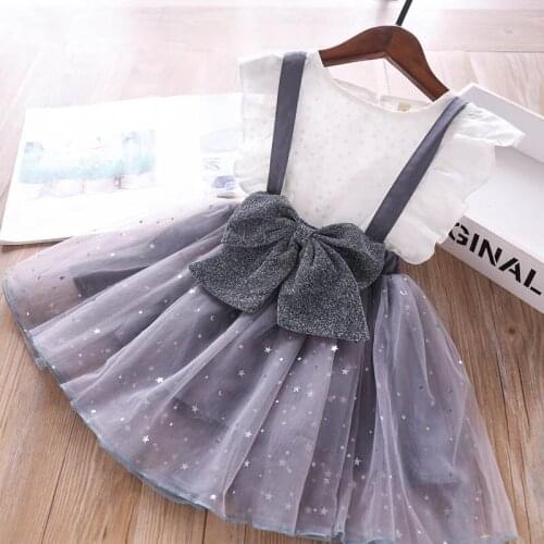 2020 Girls Five-Pointed Star Big Bow Children Dress Wholesale Clothing