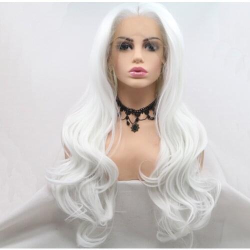 Long Body Wave Platinum White Magic Fluorescent Wig Lace Front Wigs Fluorescent Synthetic Wavy Wigs Middle Part Natural Cosplay