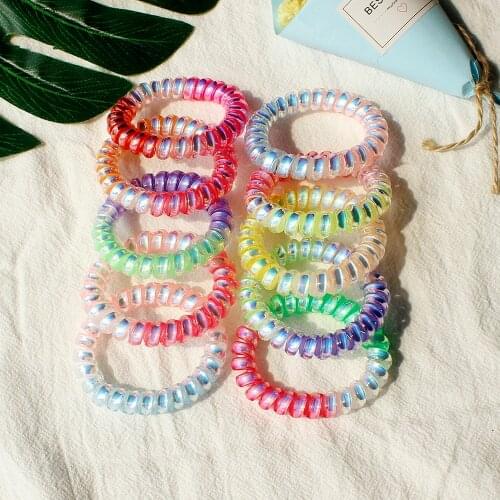 5PCS Telephone Wire Elastic Hair Bands For Girls Gradient Colorful Headwear Ponytail Holder Rubber Bands Women Hair Accessories