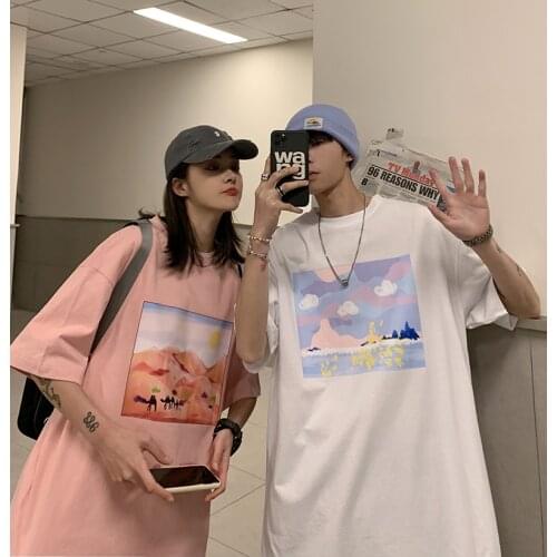 Korean Clothing Youth Campus Short Sleeve Sleeve t-Shirts Couple Oversize Ulzzang Clothes Teenagers Top Urban Goth Streetwear