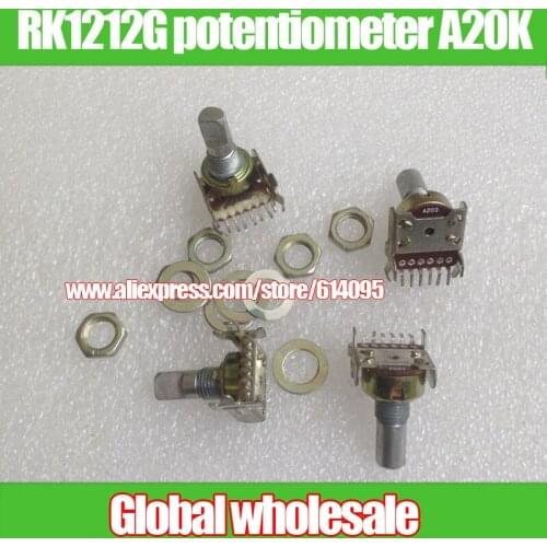 4pcs RK1212G horizontal double potentiometer A20K / Axle half iron handle length 15MMF