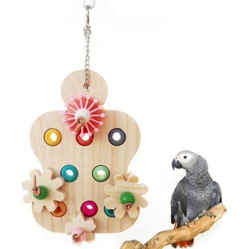 Interactive Bird Toy Creative Wooden Bird Parrot Training Intelligence Toy Parakeet Macaw Parrot Cage Hanging Toy Birds Supplies