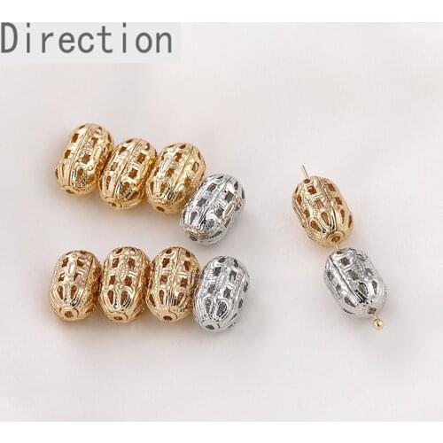 Copper-plated 14k gold-plated hollow long oval loose beads diy handmade bracelet necklace ear jewelry material accessories