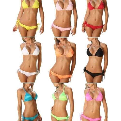 Micro bikini mini Swimwear Classic pure-color swimsuit with sexy steel bracket and slim bikini hot spring for women three-point