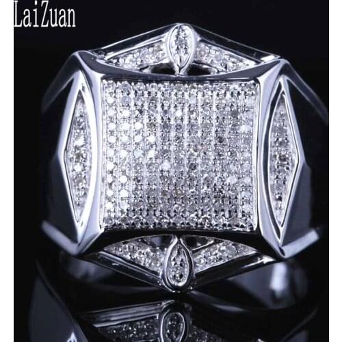 LaiZuan Sterling Silver 925 0.6CT Certified Round 100% Genuine Natural Diamonds Engagement Wedding Men Trendy Fine Jewelry Ring