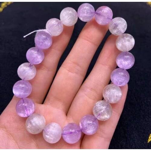Natural Genuine Kunzite Quartz Gemstone Stretch Bracelets Clear Purple cat eye Bead Crystal Bracelet 10mm