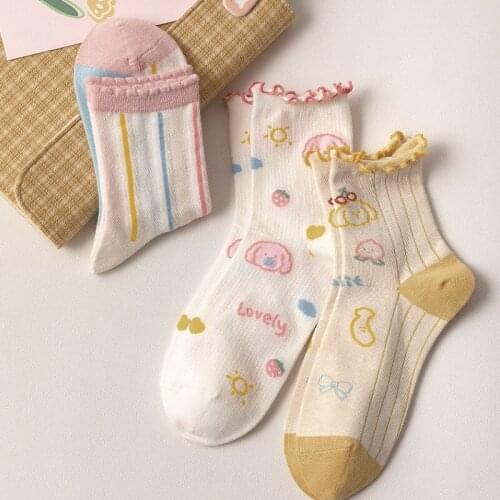 The New Women Cotton Middle Tube Socks Spring Summer Fashion Cute Bear Cartoon Socks Sweet Crimping Comfortable And Breathable