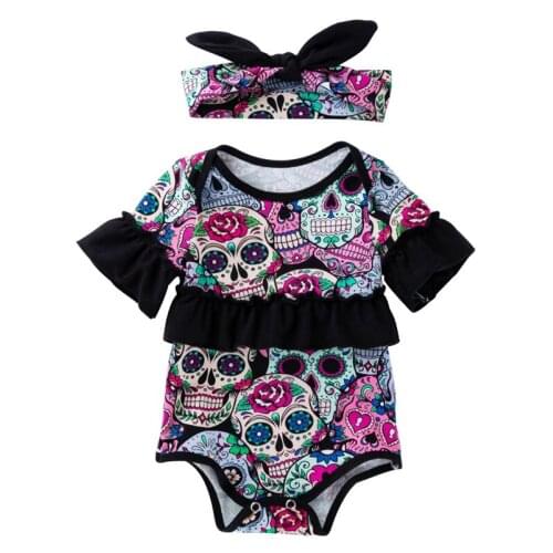 Infant Baby Halloween Clothes Cartoon Fashion Newborn 0-24 Months Girl Infant Clothing Headband+Bodysuit First Halloween Clothes