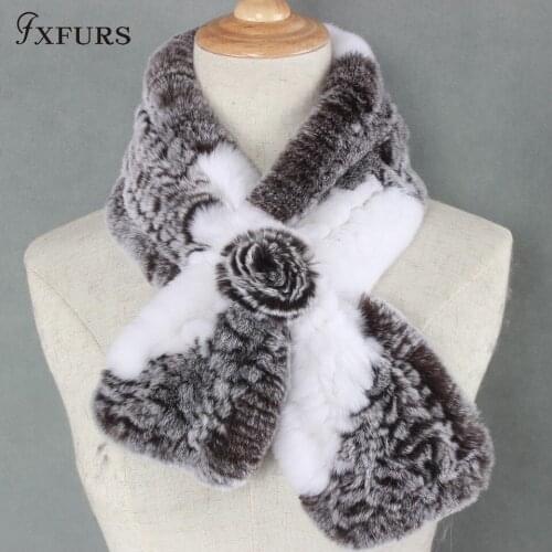 FXFURS 2020 new fashion Women Winter fashion natrual real rex rabbit fur ring scarf lady warm scarves real fur scarf for women