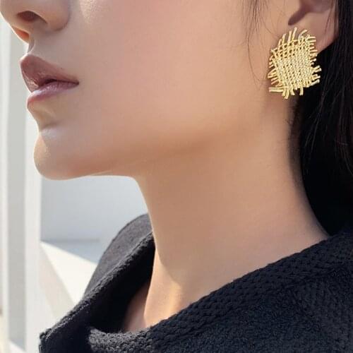 TIMRONLY Statement Wide Weave Stud Earrings Solid Color Metal Earring for Women Mujer Girl Simple Accessories Anniversary Gifts