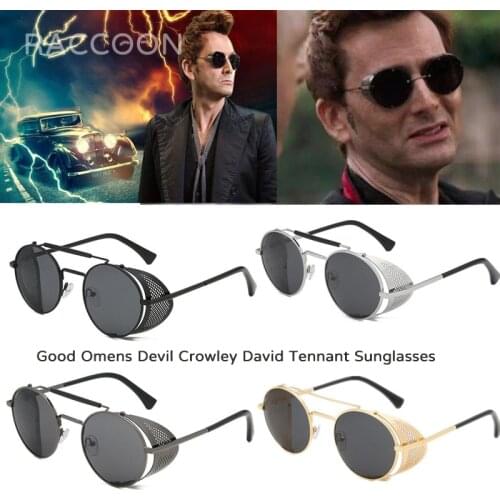 Retro Frame Vintage Metal Round Punk Sunglasses Men Women Sun Glasses Good Omens Devil Crowley David Tennant Cosplay Eyewear Uv