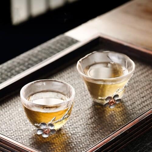 Tin-inlaid Glass Heat-resistant Crystal Tea Cup Master Single Cup Built-in Hammer Pattern Thickened Frosted Kung Fu Tea Set