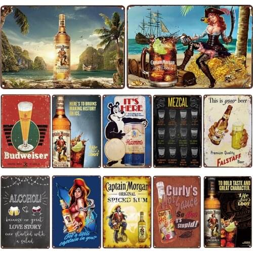 Rum Brand Vintage Metal Plates Captain Morgan Funny Retro Beer Wine Poster for Bar Pub Club Man Cave Wall Decoration Tin Signs