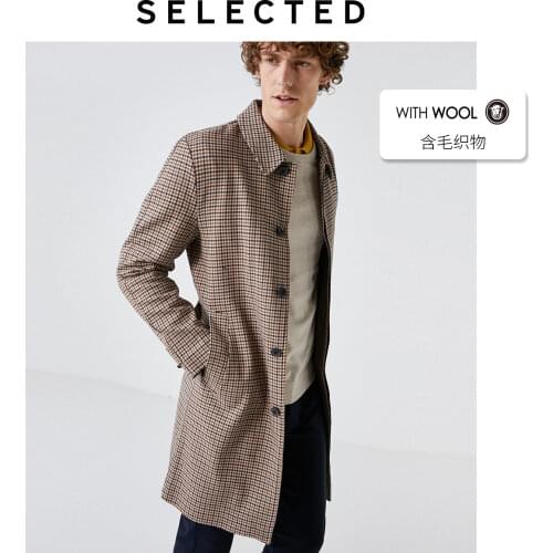 SELECTED Houndstooth Overcoat Woolen Jacket Mens Autumn & Winter Windbreaker Wool Coat S | 419327511
