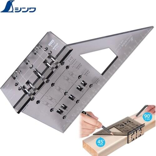 Japan Shinwa 62115 multi purpose angle ruler 45 ° 90 ° cross line ruler woodworking angle ruler hole ruler