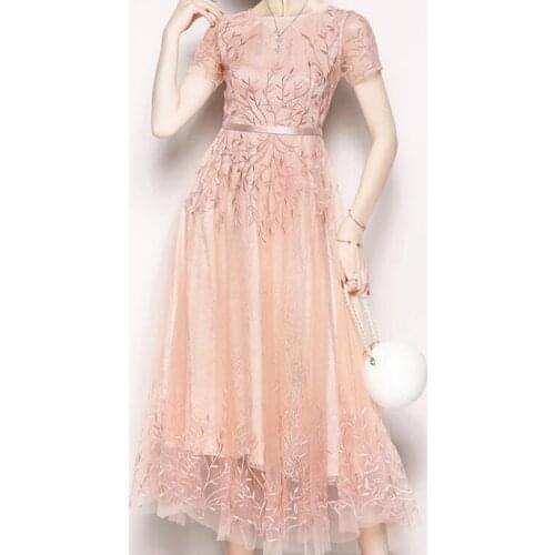 ZAWFL High Quality Mesh Embroidery Dress Women Korean Fashion Design A-line Dresses 2021 Spring Chic Streetwear Long Dress