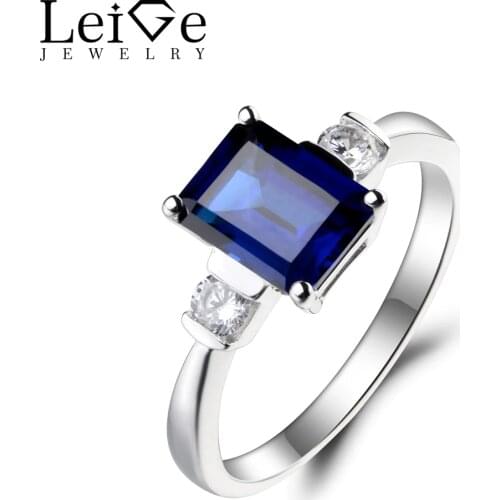 Leige Jewelry Blue Sapphire Ring Engagement Ring September Birthstone Emerald Cut Blue Gemstone Solid 925 Sterling Silver Gifts